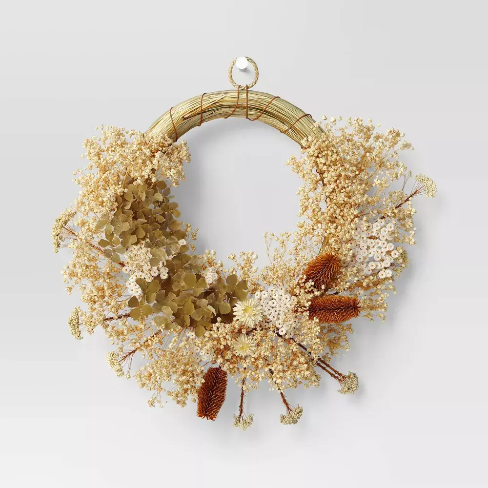 Asymmetrical Floral Preserved Fall Wreath - Threshold Asymmetrical Floral Preserved Fall Wreath - Threshold