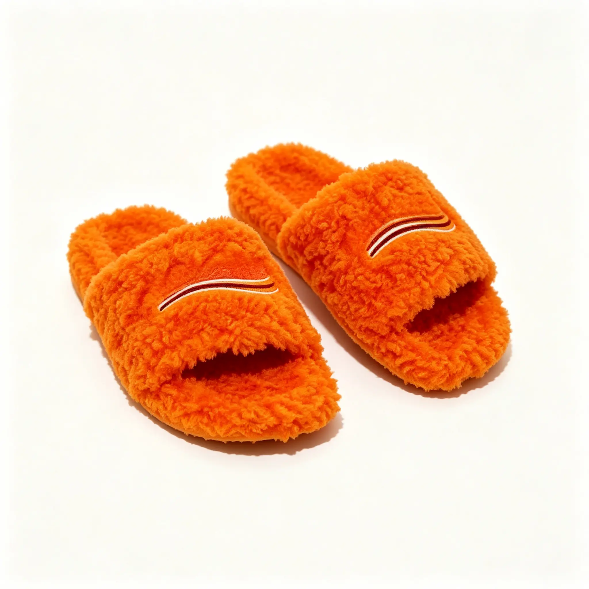 Stylish Orange Fuzzy Fur Slides, Soft Furry Open-Toe Footwear with Embroidered Design, Rubber-Soled Casual Indoor-Outdoor Slippers for All Genders, Cushioned Women's Sports Slide, Durable Women's Sports Slide