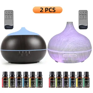 Aromatherapy Air Care 2-Pack 550ml Diffuser Humidifier for Bedroom and Office with Auto Shut-Off Remote Soothing Lights Soundwave Tech for Anxiety Relief Warm Steam for Home Use humi flame large fog colorful  vintage commercial branch tube w fireplace hot