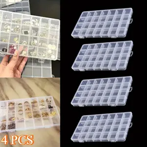 4 Pieces 28 Grids Plastic Organizer Box, Clear Beads Organizers Storage Box with Fixed Dividers, Acrylic Organizers Box for Jewelry, Beads, Earrings, Art DIY, Craft