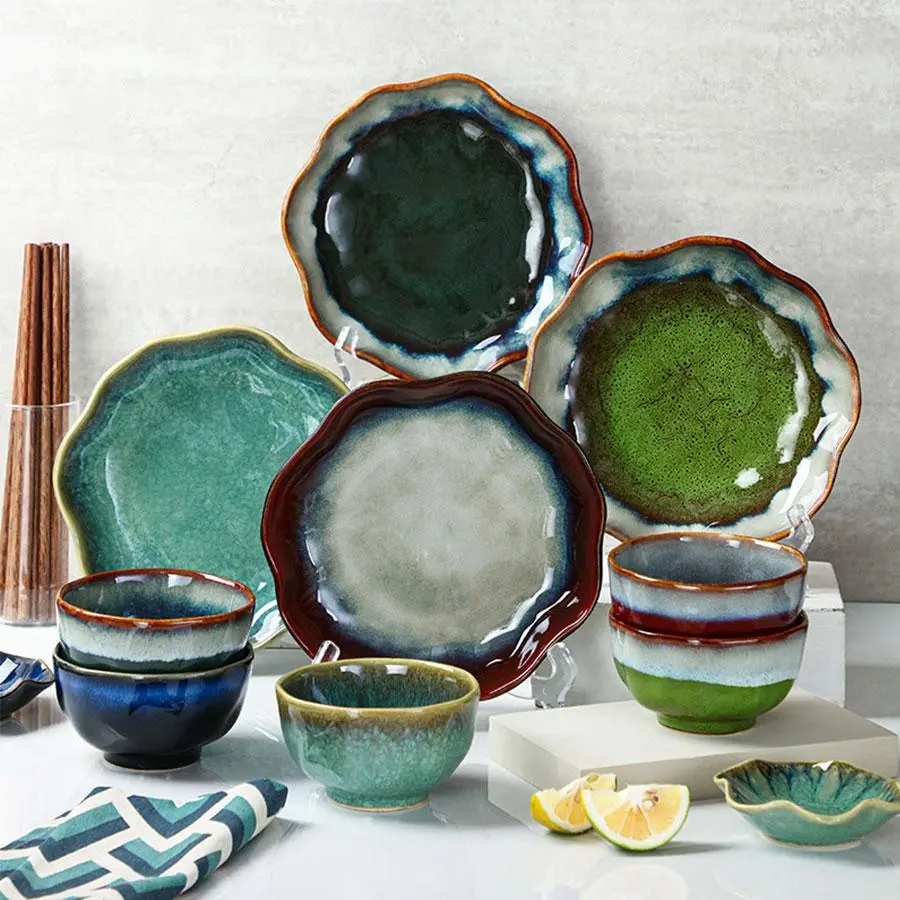 Japanese Style Ceramic Dinnerware Set, Tableware, High-End Kiln-Burnt Dishes, Vintage Design, Single Person Use, Home Dining Essentials, Dinner Sets