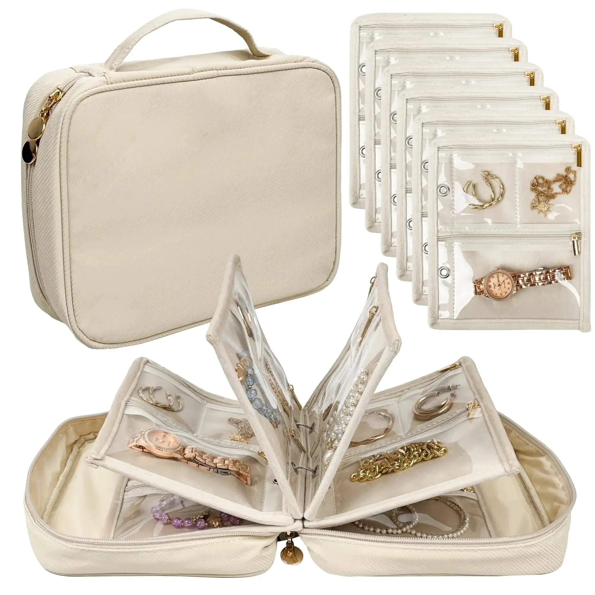 YOLAH Travel Jewelry Organizer Book  Portable Storage Binder with Clear Zipper Pouches for Rings Earrings & Necklaces