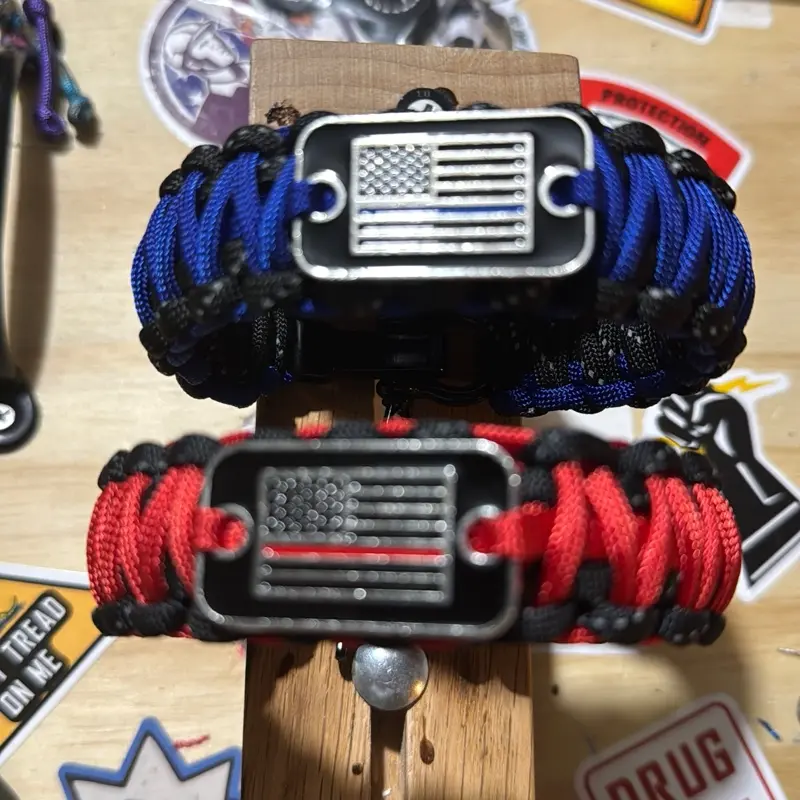 Thin Line Bracelet Combo - Blue and Red Paracord with American Flag Design - Perfect for Everyday Wear