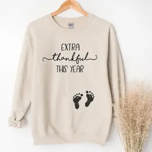 Extra Thankful This Year Pregnancy Shirt/Sweatshirt, Cute Thanksgiving Maternity Reveal Tee or Sweatshirt, Fall Baby Announcement Outfit for Mom to Be, Unisex Cotton Gift Idea for Expecting Mothers - AMBER