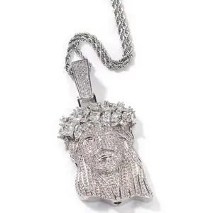 Iced Out Jesus Pendant - Gold and Silver Options with Detailed Rhinestone Accents Jewelry Charms Gift