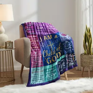 Christian Inspirational Scripture Flannel Blanket, Soft And Comfortable All-Season Knitted Religious Gift, Suitable For Believers, Retro Style Polyester Digital Print Sofa TV Blanket, 200-250G Lightweight And Warm