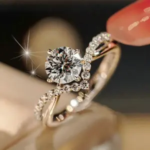 Round Cut CZ Engagement Ring |   14K White Gold Plated 4-Prong Tiara Halo Band |   Timeless Wedding & Anniversary Gift