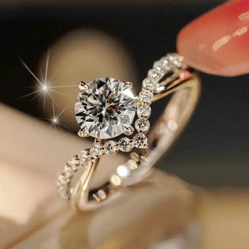 Round Cut CZ Engagement Ring |   14K White Gold Plated 4-Prong Tiara Halo Band |   Timeless Wedding & Anniversary Gift