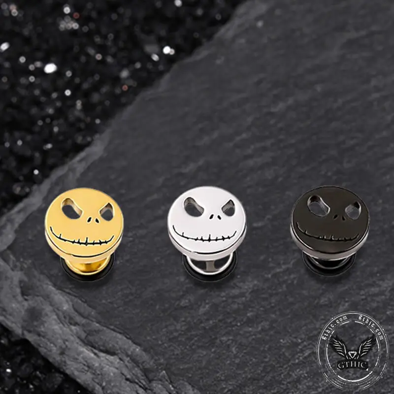 GTHIC Edgy Gothic Stitched Smile Skull Stainless Steel Stud Earrings, Unisex Men's Earrings Pair Set, Daily Wear Jewelry Accessories, Skull Motif