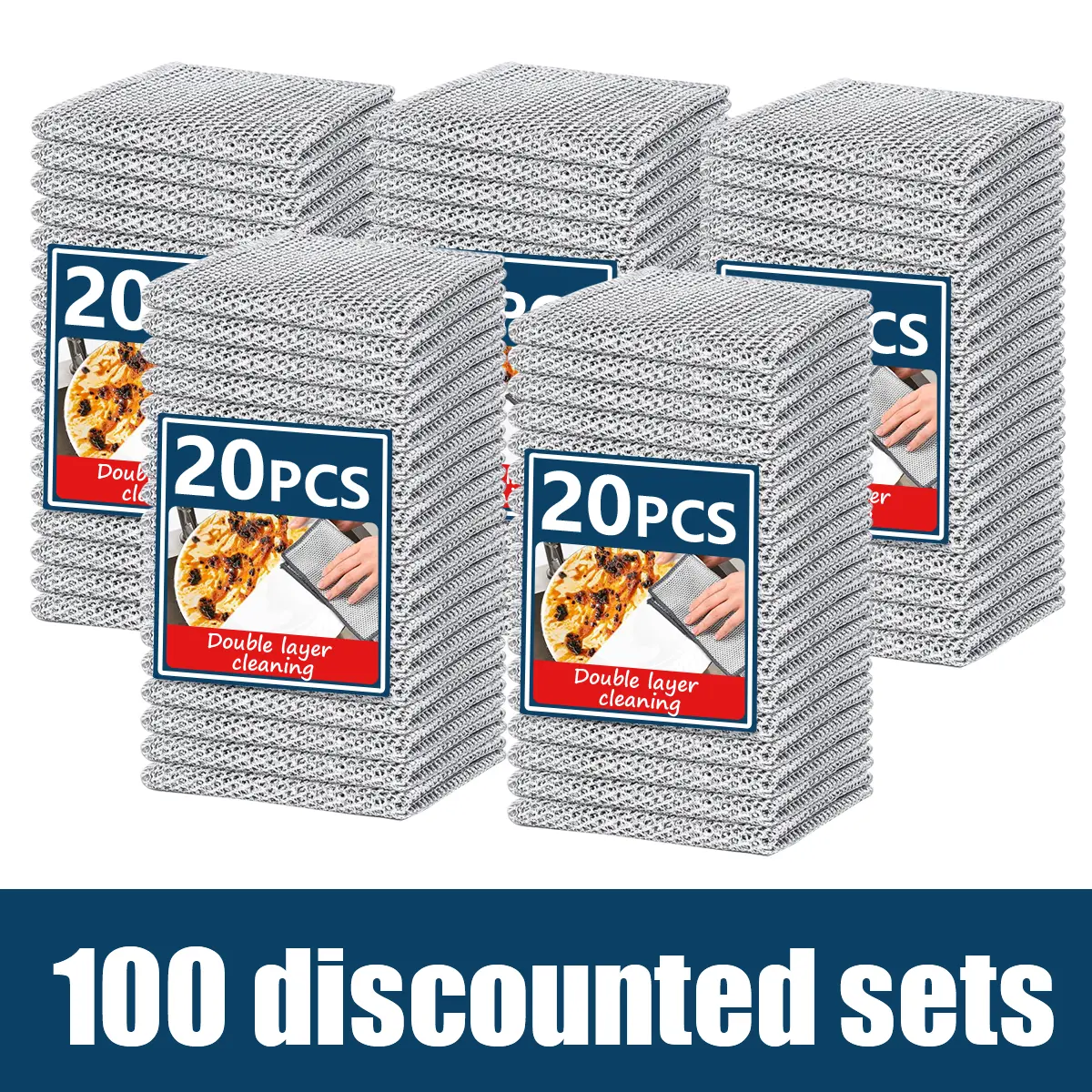 Kitchen cleaning cloth effectively removes stains and oil stains-20 Counts Dishwashing Rags，Multipurpose Non-Scratch Wire Dishcloths for Wet and Dry Use, Reusable Wire Cleaning Cloths for Kitchen, Sinks, and Pans Silver Removable, Washable & More