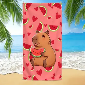 Vibrant Cartoon Capybara Watermelon Beach Towel Ideal for Swimming Gym Yoga Travel Camping and Poolside Relaxation