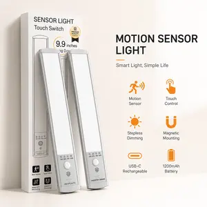 LED Motion Sensor Light Bar, Magnetic Under Cabinet Light, 3 Color Dimmable, USB Rechargeable, Touch Control, Wireless Closet Lighting, lights for bedroom, lamp, lights