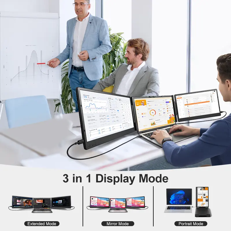 Cevaton 14" Dual Laptop Screen Extender, Portable Monitor for Laptop, Dual Monitor Extender for 13.3"-17.3" Laptops, 1080P FHD IPS, Width-Adjustable Foldable Design, Monitor Only, Dual Video Output Required, 4.1 lbs