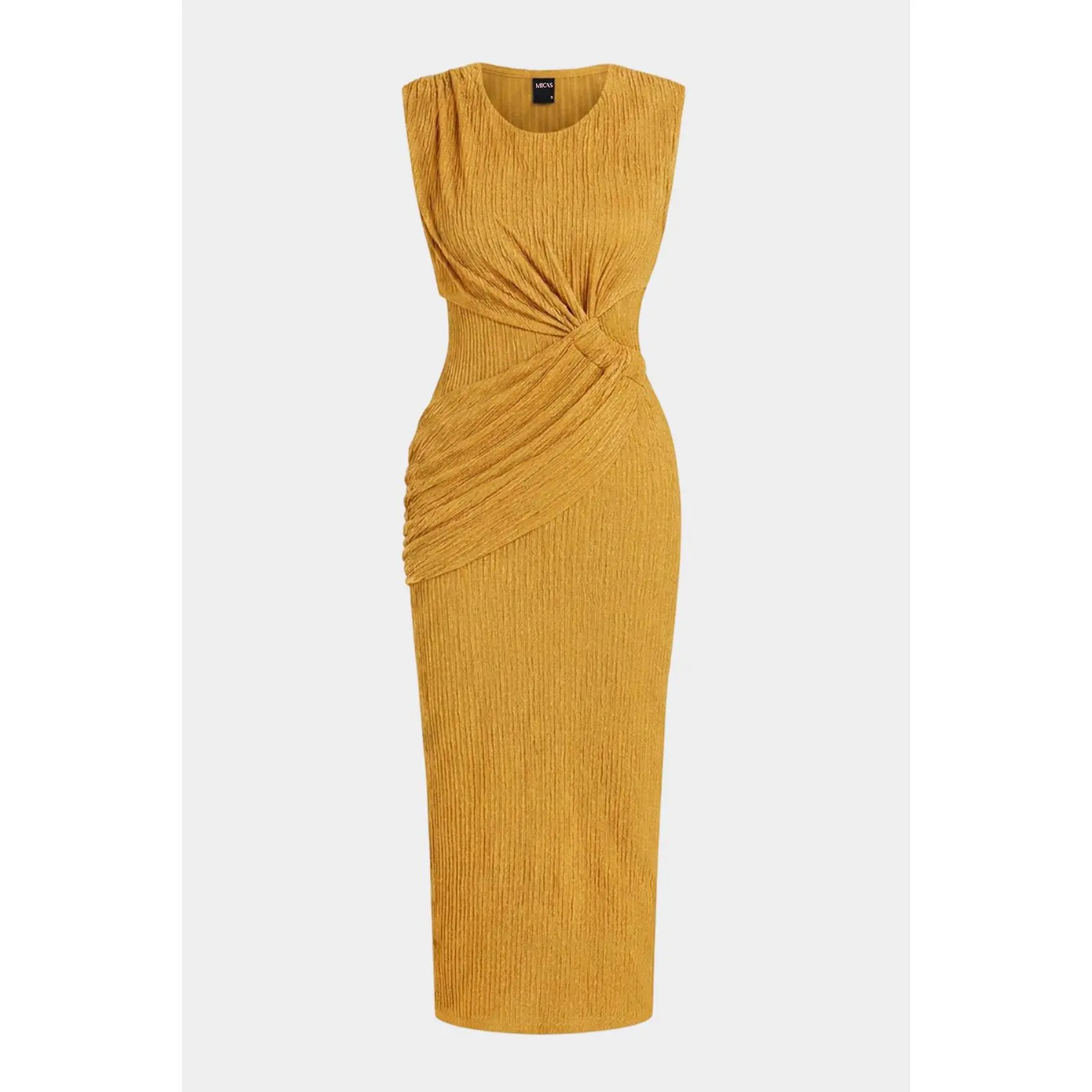 Round Neck Asymmetrical Ruched Sleeveless Midi Dress