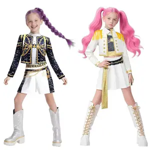 K-POP Girl children's cosplay costume set, Rumi, Mira, Zoe cosplay outfit, Halloween role-playing costume, performance costume, all-season slim-fit knitted children's clothing superstar set.