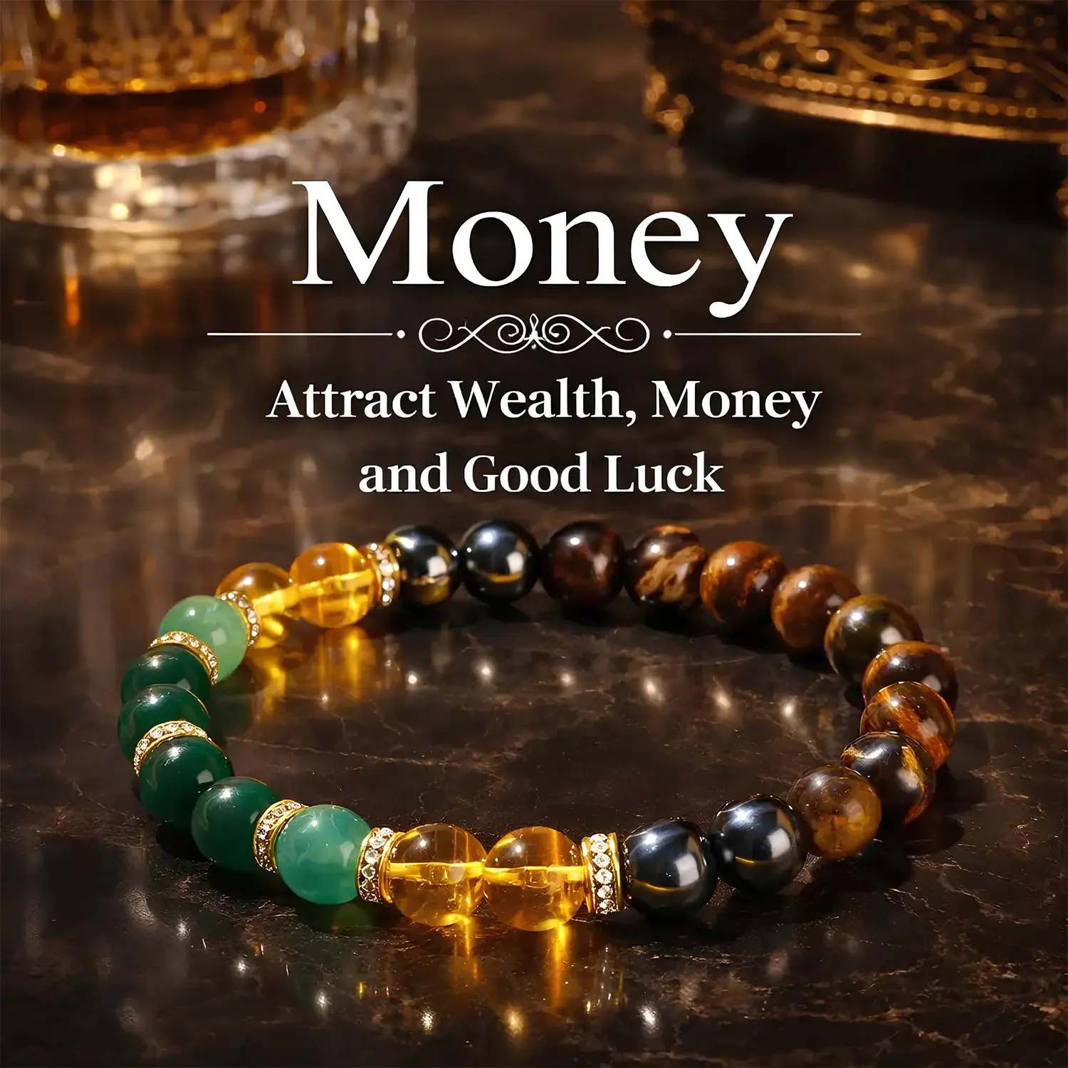 Money Bracelet with Black Onyx and Tiger's Eye - Luck Bracelet - Attract Wealth, Abundance and Prosperity Crystal Bracelets Money Attraction Feng Shui Luck Protection Jewelry Gifts for Friends