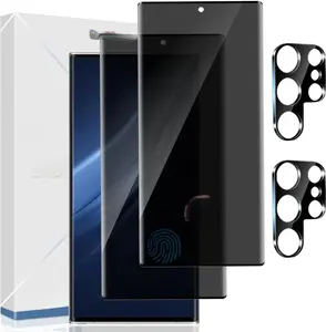 2+2 Pack Galaxy S23 Ultra Privacy Screen Protector and Camera Lens Protector,9H hardness Tempered Glass, 3D Full Coverage, Fingerprint Unlock, Easy to install For Galaxy S23 Ultra 6.8 Inch Protection Protective