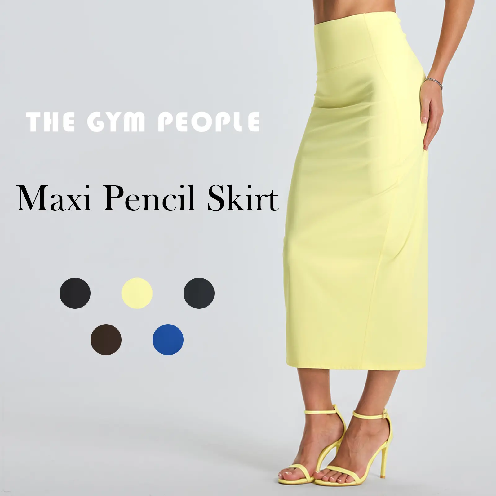 THE GYM PEOPLE Women's High-Waist Stretchy Long Pencil Bodycon Maxi Bottoms with Back Slit, Black Fitted, Bodycon Split Skirt, Slit Hem Skirt for Business Work, Pencil Skirt