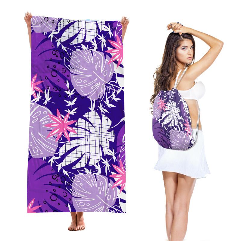 Two-in-One Beach Towel Backpack, Foldable Beach Towel Storage Bag, Microfiber Printed Beach Towel Yarn
