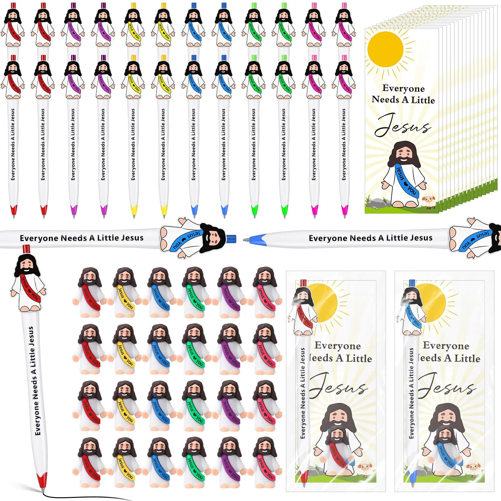 72 Pcs Little Jesus Figures Jesus Pens Jesus Bookmarks Christian Gifts Bulk, Religious Baptism Faith Gifts Cute Bible Verse Ballpoint Pens with Inspiring Quote, Back to School Gifts Church Bible Study Supplies Sunday School Prizes Catholic Party Favors