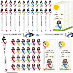 72 Pcs Christian Jesus Pens Bulk, Religious Baptism Faith Gifts Include Cute Bible Verse Ballpoint Pens with Inspiring Quote, Little Jesus Figures and DIY Greet Card, Church Bible Study Supplies Sunday School Prizes Catholic Party Favors