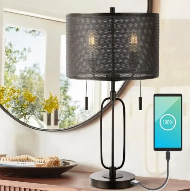JONATHAN Y Hank Industrial Farmhouse Iron LED Table Lamp - LED Desk Lamp with USB Charging Port, for Bedroom, Living Room, Foyer, Usb Power Lamp, Home Decor Light