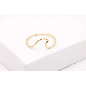 14k Gold Thin Ring Ocean-Wave. Minimalistic, Stackable Ring