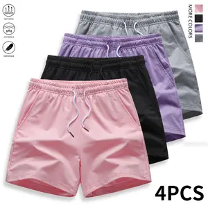 Pack of 4 women’s shorts: athletic shorts, casual shorts, solid color. Suitable for outdoor sports, fitness, running, and casual wear. Women’s shorts, summer clothing.
