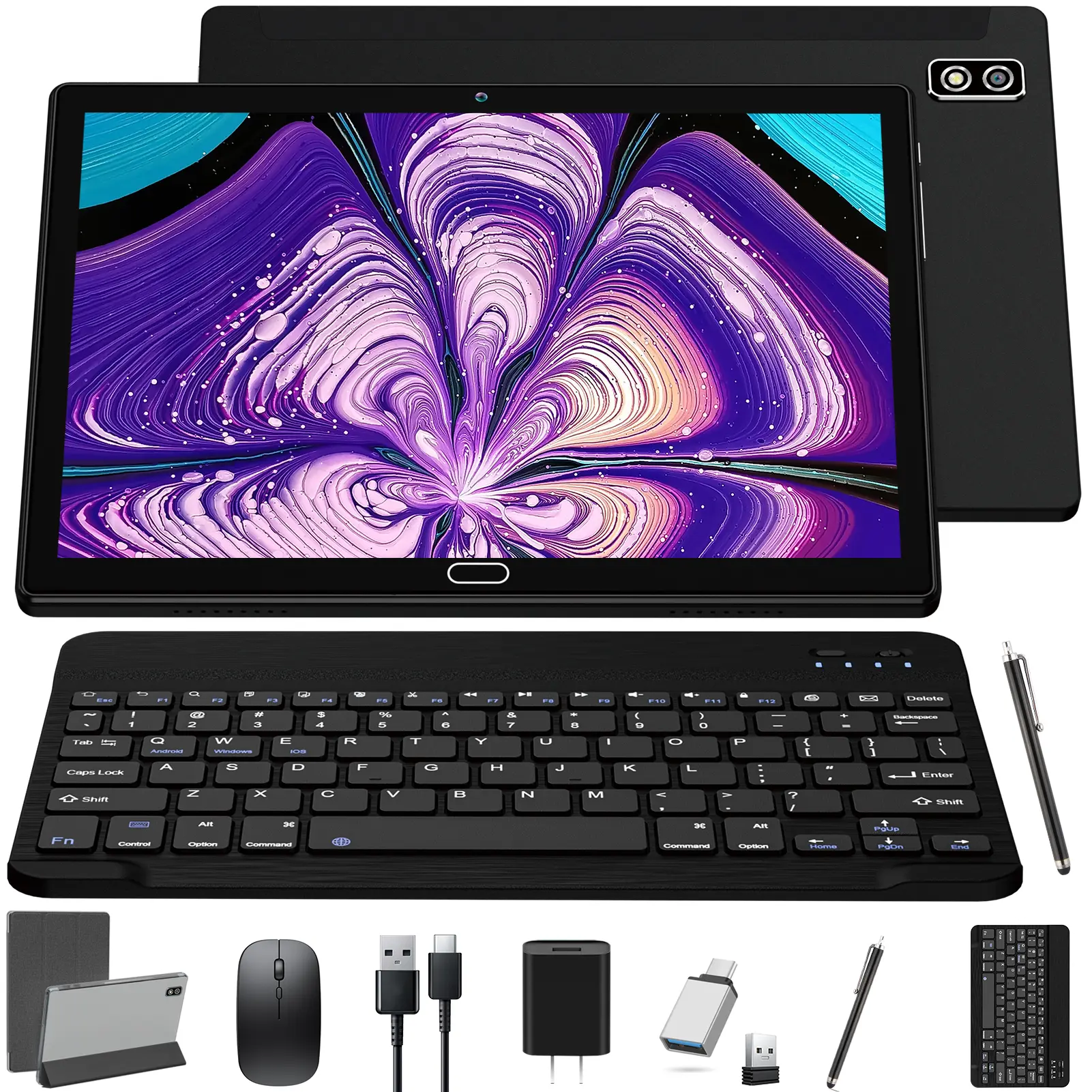 10 Inch Tablet Android 11 Tablets, 2 in 1 Tablet PC with 4+64/128GB Storage Octa-Core, Dual Sim Card Slots Tablet with Keyboard, 13MP Camera, 6000mAh Battery, GPS, Bluetooth, WiFi, Case Included