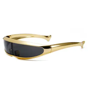 Futuristic One-piece Mirror Personalized Electroplated Sunglasses Women Men 2024 Y2K Steampunk Goggles Rave Party Glasses UV400