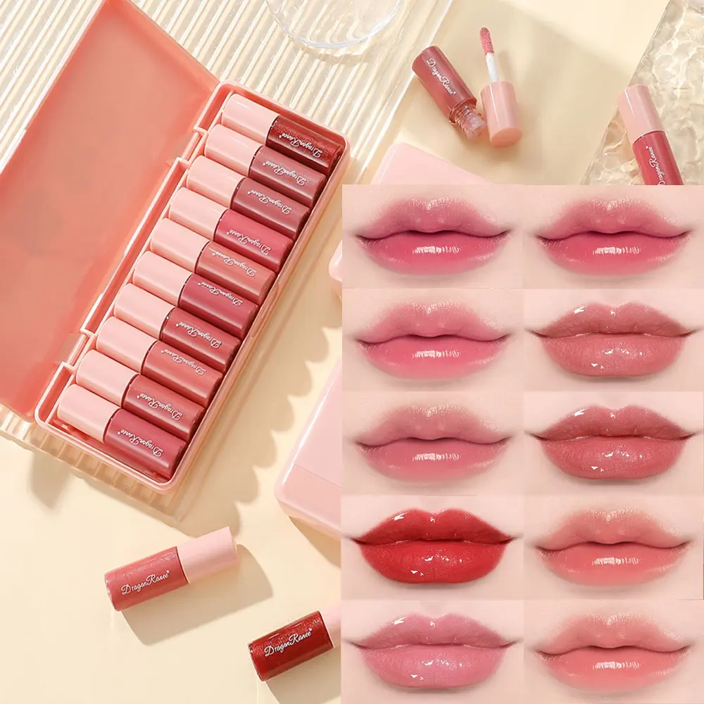 10-Piece Cartoon Lip Gloss Set, Lip Moisturizer Gloss, Moisturizing Long-Lasting Lip Stain, Mirror Finish Mini Lipstick, Holiday Gift for Women, Lip Gloss Palette, Lipgloss Lipstick