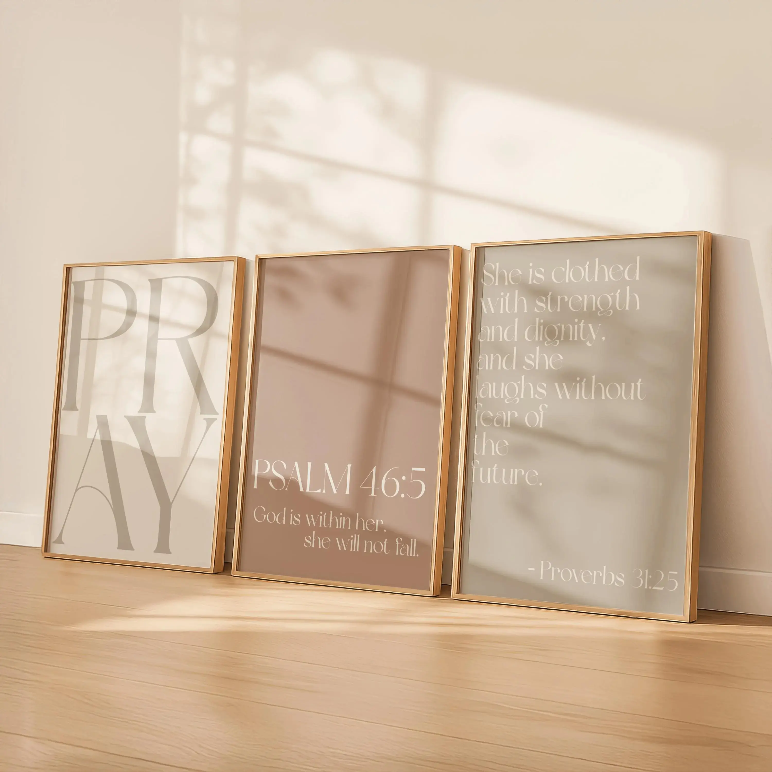 Neutral Christian Wall Art Set of 3 Prints | Bible Verse Printable Bundle | Minimalist Scripture Posters | Modern Religious Decor for Girls