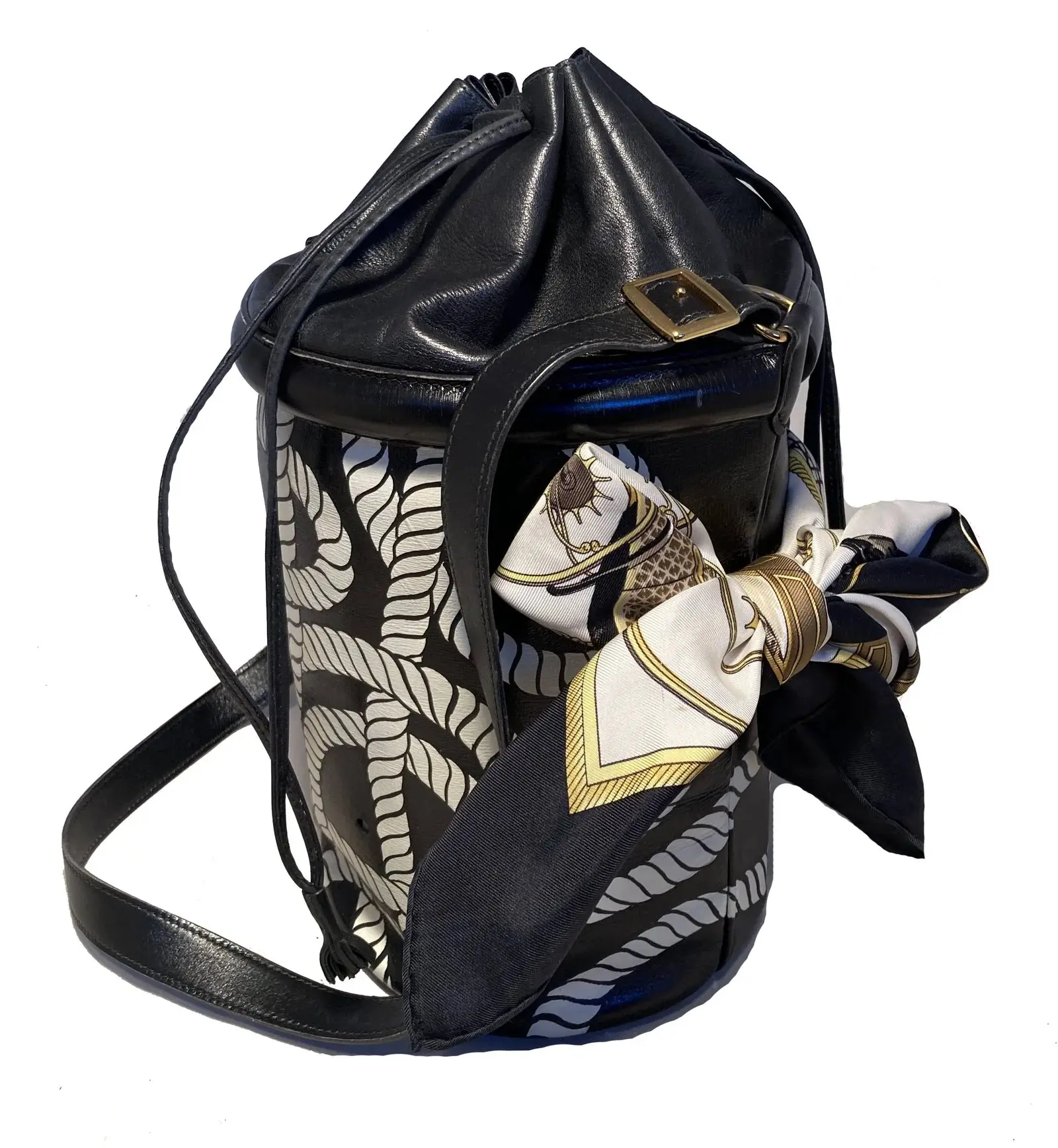Pre-owned HERMÈS Box Calf Leather Shoulder Bags Hermes Vintage Hand Painted Ropes Bucket Bag