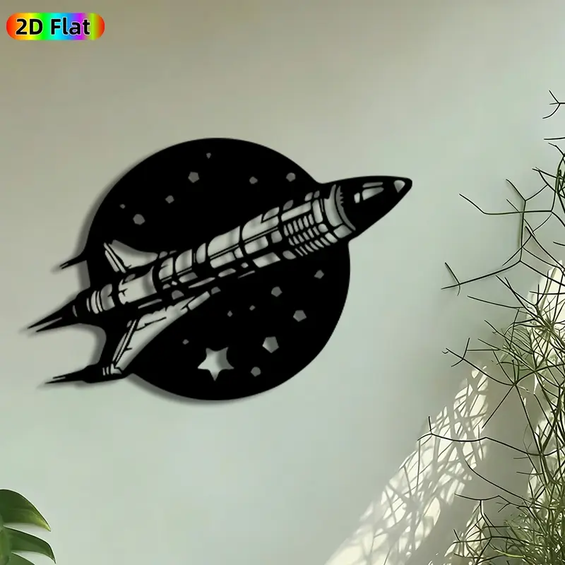 1pc Space Rocket Metal Wall Art, Starry Rocket Statue Mural, Artistic Metalwork, Intricate Craftsmanship, Perfect for Graduation, Housewarming Decor, Perfect for Boys Bedroom Office Studio Decor, Ideal Gift for Space Enthusiasts.