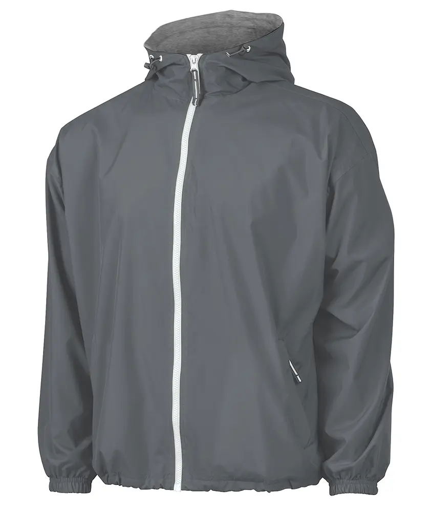 Charles River Apparel Portsmouth Mock Neck Outerwear - Adult Lightweight Water-Resistant Softex™ Polyester Fabric, Heather Grey Jersey Lined, Knit, Plain, Jacket, Longsleeves, Zipper, Long Sleeve, Casual, Embroidery, Coats, Reflective