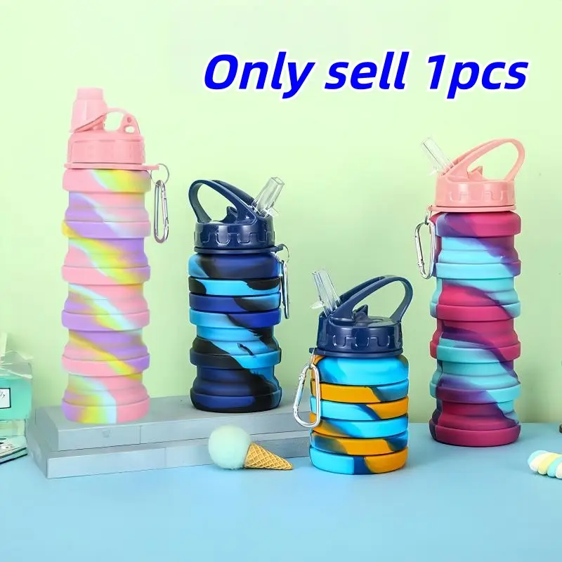 Foldable Silicone Water Bottle, 1 Count Portable Leakproof Water Bottle with Carabiner, Sports Water Bottle for Travel Hiking Camping Outdoor, Outdoor Drinkware, Travel Cup Camping Gear, Outdoor Camping Supplies