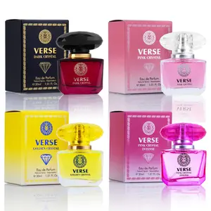 NovoGlow Verse 4 PC Mini Perfume Gift Set for Women – Travel-Size Eau De Parfum with Florals, Citrus & Amber Notes – Includes Golden Crystal, Dark Crystal, Pink Crystal & Pink Crystal Intense – 4 x 30ml Bottles