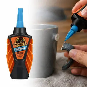 Gorilla 5.5g Super Glue Micro Precise 1 Pack,CA glue,precision tip,controlled dispensing,easy grip,anti-clog cap,Impact Tough,fast set,10-45 sec bond,no clamping,plastic,wood,glass,metal,ceramic,rubber,leather,paper,stone,crafts,miniatures,jewelry repair