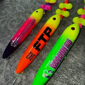 Los Chunkys, FTP, and Wabamm 3 Pack: Los Chunkys (13cm) on 6/0 yellow fluorescent hook, FTP (13cm) on 8/0 yellow fluorescent hook, Wabamm (13cm) on 6/0 white glow hook, all on 100 pound yellow mono leader lines