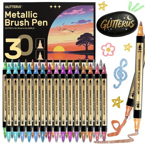 Glitterus Metallic Acrylic Paint Markers - Dual Brush-Fine Tip Art Pens, Unisex Office Supplies for Doodle Art, Valentine's Day Gifts, TikTokShopFallDealsForYou, Halloween