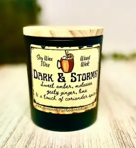 10oz SOY Candle - Dark & Stormy Scent - Wood Wick - Black Matte Glass Container with wood lid