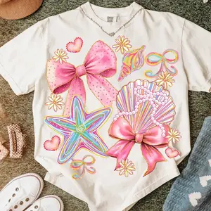 Comfort Colors Floral Coquette Seashell Shirt, Preppy Coastal Shirt, Boho Summer, Beach Tee, Summer Coquette, Summer Vibes Shirt, Summer Outfits