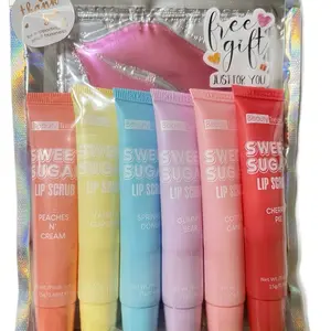 Sweet Sugar Lip Scrub by Beauty Treats - Peaches N' Cream, Vanilla Cupcake, Spring Donut, Gummy Bear, Cotton Candy & Cherry Pie Flavors - Free Gift Included