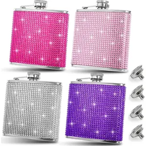 4 Pack Flask for  for Women, 6OZ Cute Rhinestones Stainless Steel  Flask, Girls Glitter Bling Pocket Decorative Flasks with Funnel Set for , , , or  Drink