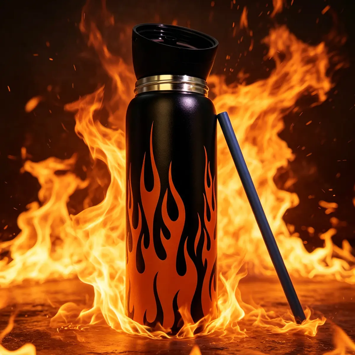 Ow(Flame Series)-304L Steel Insulated Water Bottle With Straw Outdoor Sports Water Bottle,Double-Wall Vacuum Outdoor Cycling Water Bottle-Outdoor Camping Ice Cup Capacity Is 32 Oz/945 Ml,100% Leak-Proof Outdoor Sports Water Bottle-8-12H Of Ice Keeping-Mug