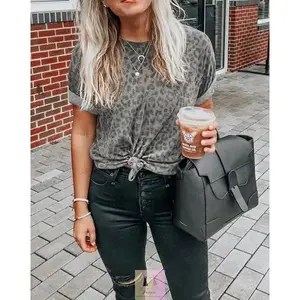 Leopard Vintage Round Neck Top - Soft Polyester, Loose Fit, Comfortable for Women, Ideal for Casual Wear