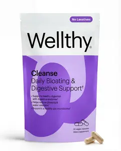 Wellthy Cleanse | Beat the Bloat Daily | Digestive Enzymes for Gut Health | No Laxatives | Gentle Enough for Every Day | Now at GNC | 60 Veggie Capsules