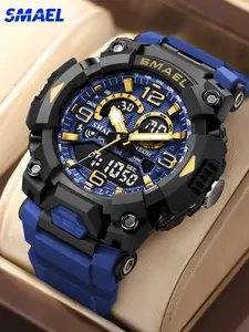 Smael Fashion Sports Casual Quartz Digital Analog Watch for Men, Dual Display Silicone Band, Waterproof with Alarm and Night Light Feature, Luminous Waterproof Watch, Dual Display Wristwatch