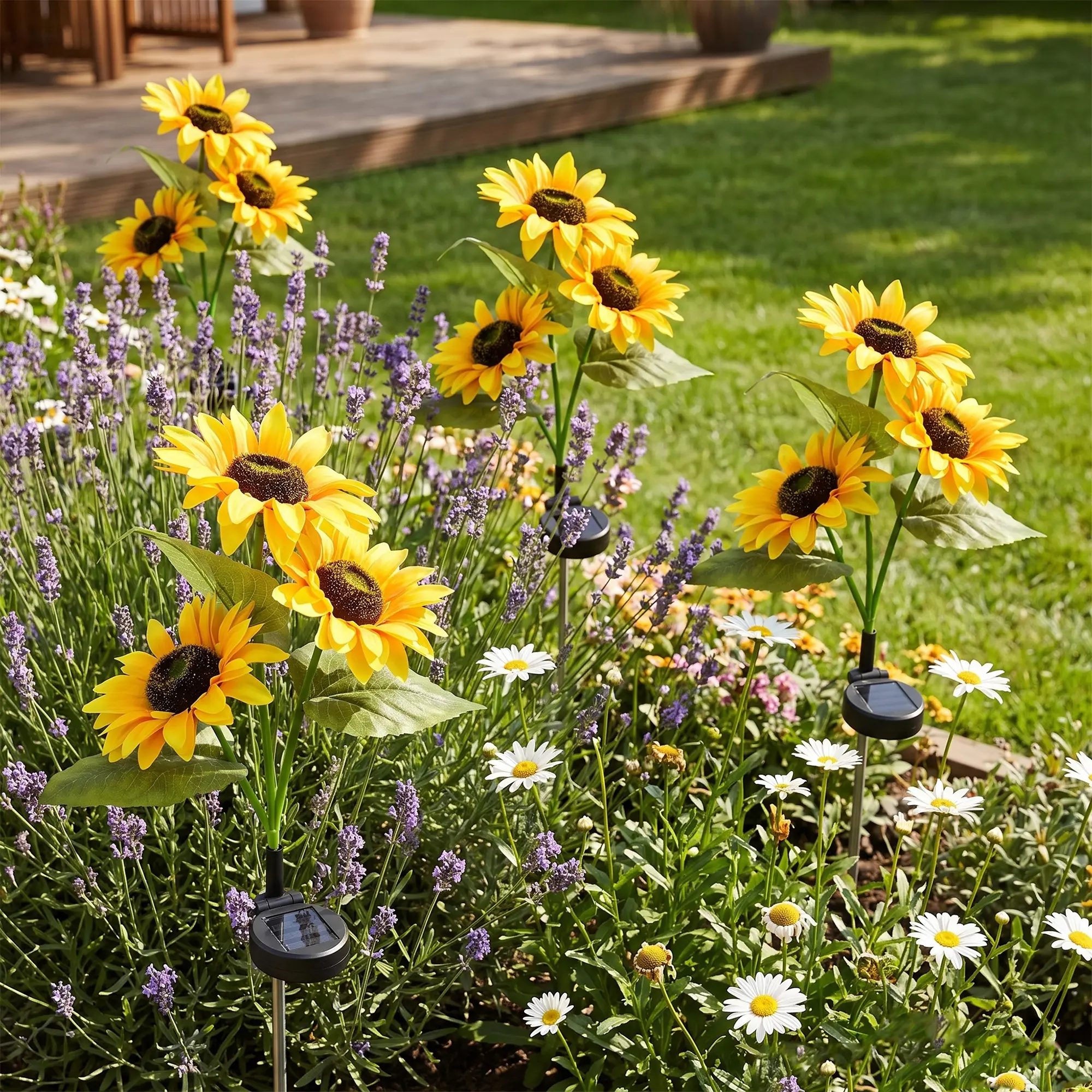 Outdoor Solar Lighting Solar Sunflower Garden Stake LED Lights - 2pcs/4pcs/6pcs Packs, 14cm Large Sunflower Floral Heads, 70cm Tall, IP65 Waterproof, Auto Dusk-On Decor for Lawn, Patio Gift