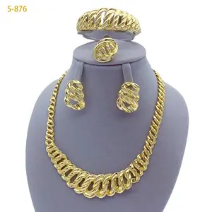 Luxury Indian Bridal Chain Necklace And Earrings Sets For Women Dubai Ethiopian 18k Gold Color Jewelry Set Wedding